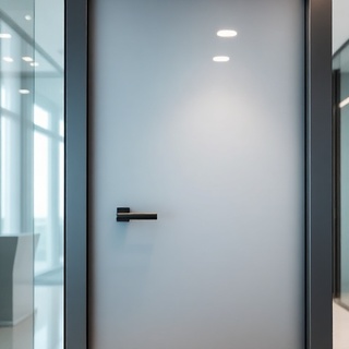 Co-working office doors with nickel hardware