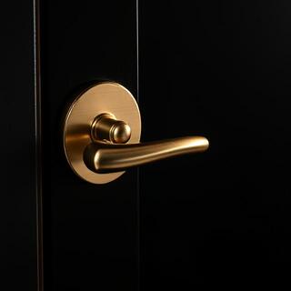 Brushed brass lever on timber