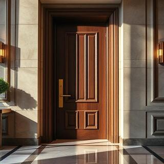 Hotel lobby door with brass lever