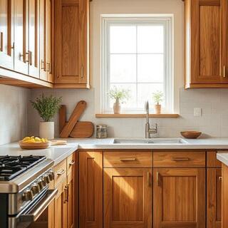 Cabinet pulls across oak wardrobe